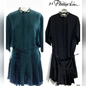 3.1 Phillip Lim Black 100% Silk Short Sleeve Dress Sz 0